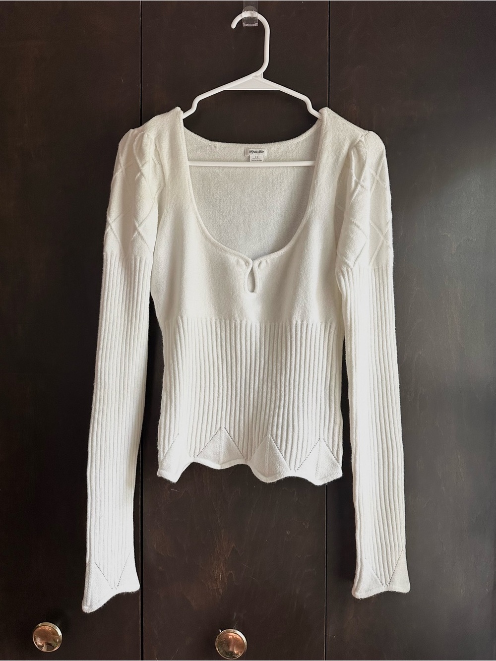 Kimchi Blue White Ribbed Scoop-Neck Long Sleeve Sweater